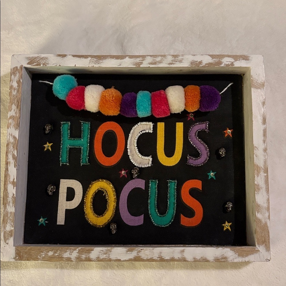 Hocus-Pocus Wooden Sign With Tiny Skulls
